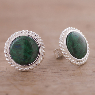 Chrysocolla button earrings, 'Amazon' - Hand Made Chrysocolla Button Earrings