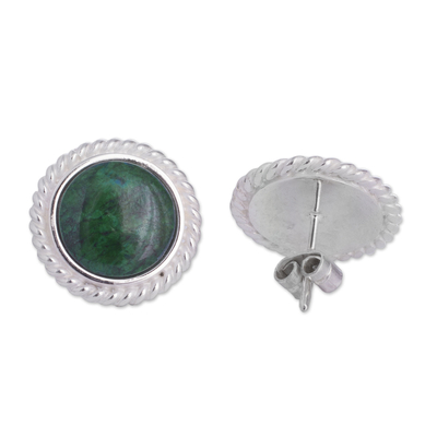 Chrysocolla button earrings, 'Amazon' - Hand Made Chrysocolla Button Earrings