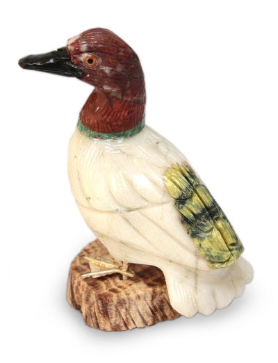 Onyx and garnet sculpture, 'White Duck' - Onyx and Garnet Gemstone Sculpture