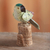 Serpentine and garnet sculpture, 'Blue Crested Bird' - Serpentine and Chrysocolla Gemstone Sculpture (image 2) thumbail