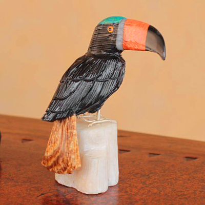 Onyx and jasper sculpture, Colorful Toucan