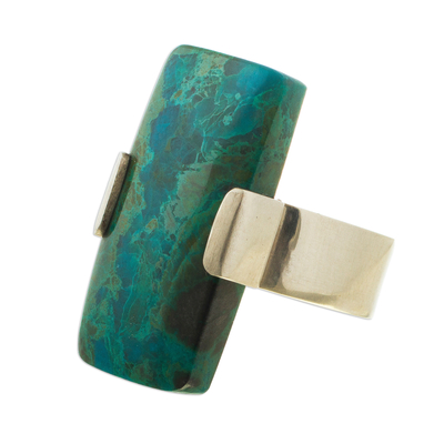 Chrysocolla cocktail ring, 'Hug' - Cocktail Ring Sodalite and Sterling Silver Jewelry