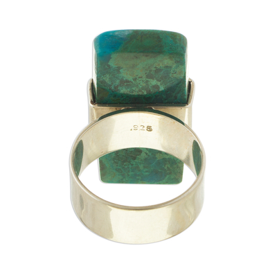 Chrysocolla cocktail ring, 'Hug' - Cocktail Ring Sodalite and Sterling Silver Jewelry