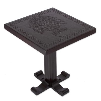 Cedar and leather accent table, 'Inca Legacy' - Cedar and leather accent table
