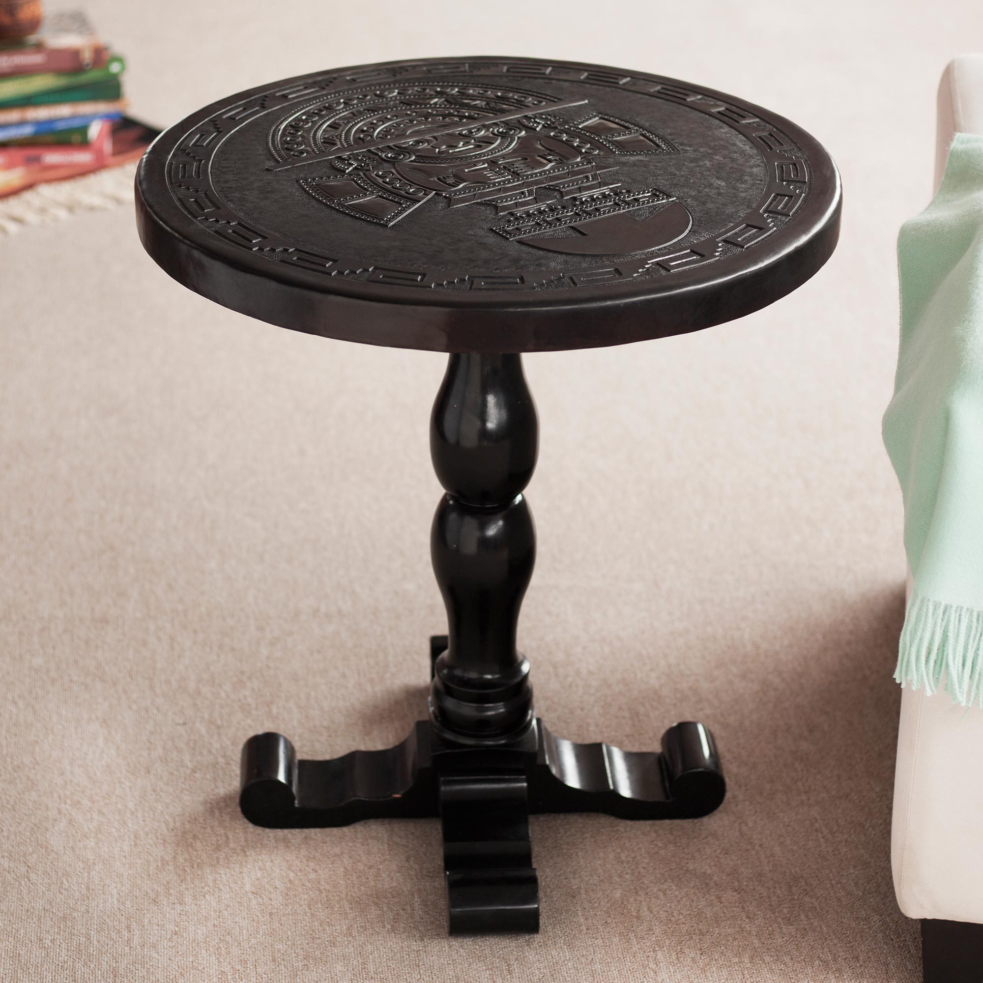 Cedar and leather accent table Inca Legend NOVICA