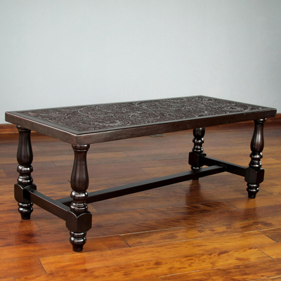 Mohena wood and leather coffee table, Andean Ferns