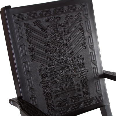 Tornillo wood and leather chair, 'Inca Gods' - Hand Made Contemporary Leather Wood Chair