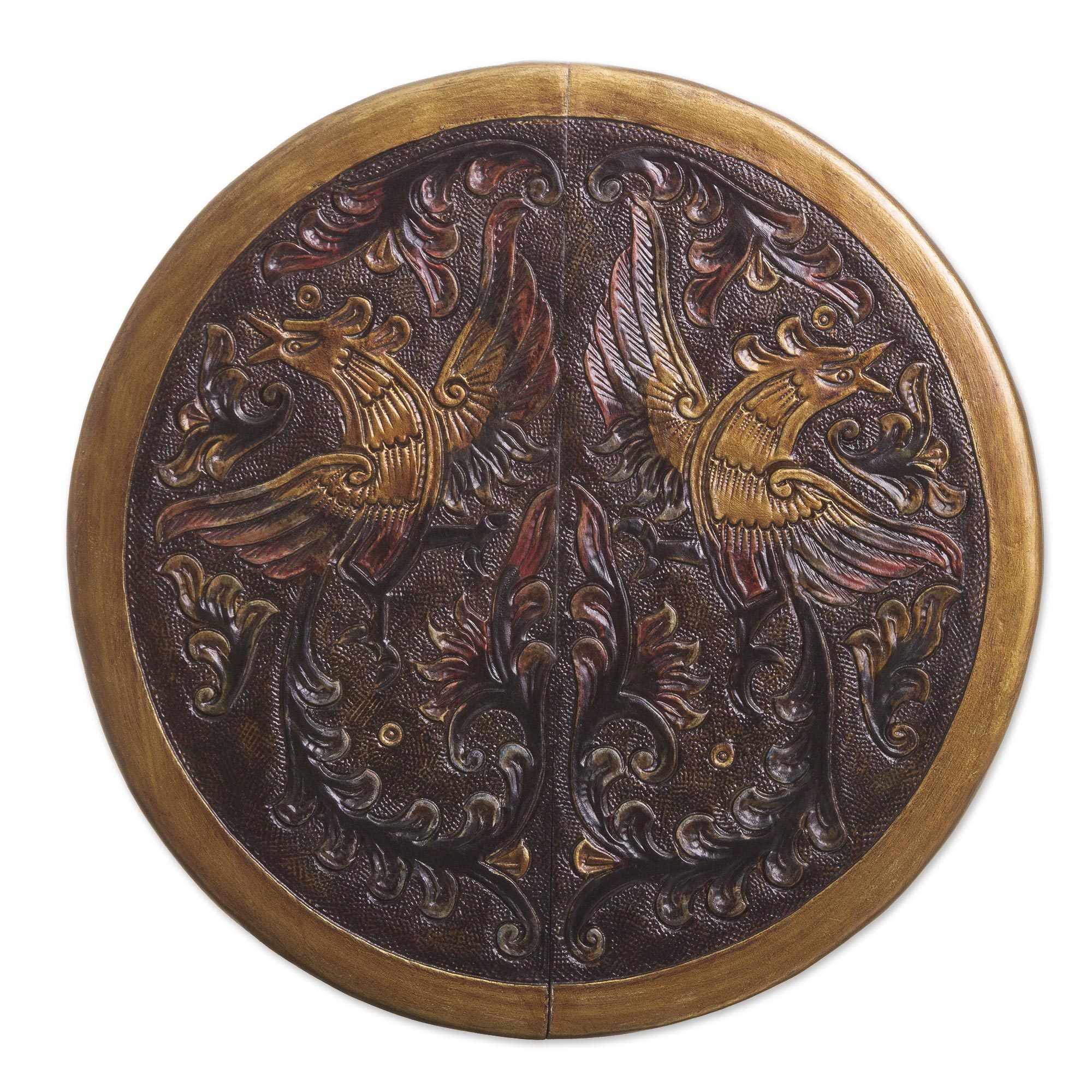 UNICEF Market HandTooled Leather Top Folding Table with Birds Motif