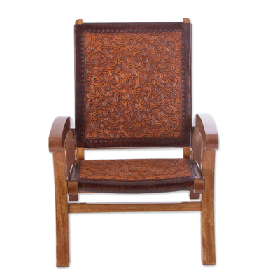 Klappstuhl aus Tornillo-Holz und Leder - Handgefertigter Stuhl aus Leder und Holz im Kolonialstil