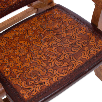 Silla plegable tornillo de madera y piel - Silla de madera de cuero colonial hecha a mano