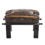 Mohena wood and leather stool, 'Bird of Paradise' - Hand Made Leather Wood Footstool Vaulted Horse Seat