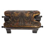 Mohena wood and leather stool, 'Bird of Paradise' - Hand Made Leather Wood Footstool Vaulted Horse Seat
