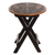 Mohena wood and leather folding table, 'Andean Birds' - Hardwood Round Folding Table with Handtooled Leather