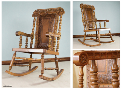 Wood and leather rocking chair, Royal Colonial