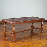 Mohena wood and leather coffee table, Andean Elegance
