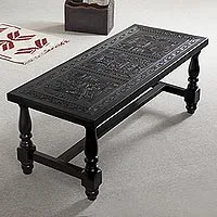 Mesa de centro de madera y piel Mohena, 'Elegance' - Mesa de centro de madera y piel Mohena