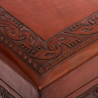 Wood and leather ottoman, 'Flight of the Condor' - Artisan Crafted Traditional Wood Leather Ottoman