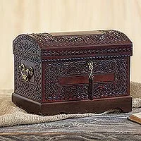 Mohena wood and leather jewelry box, 'Colonial Treasure' - Handmade Jewelry Box of Leather and Wood from Peru