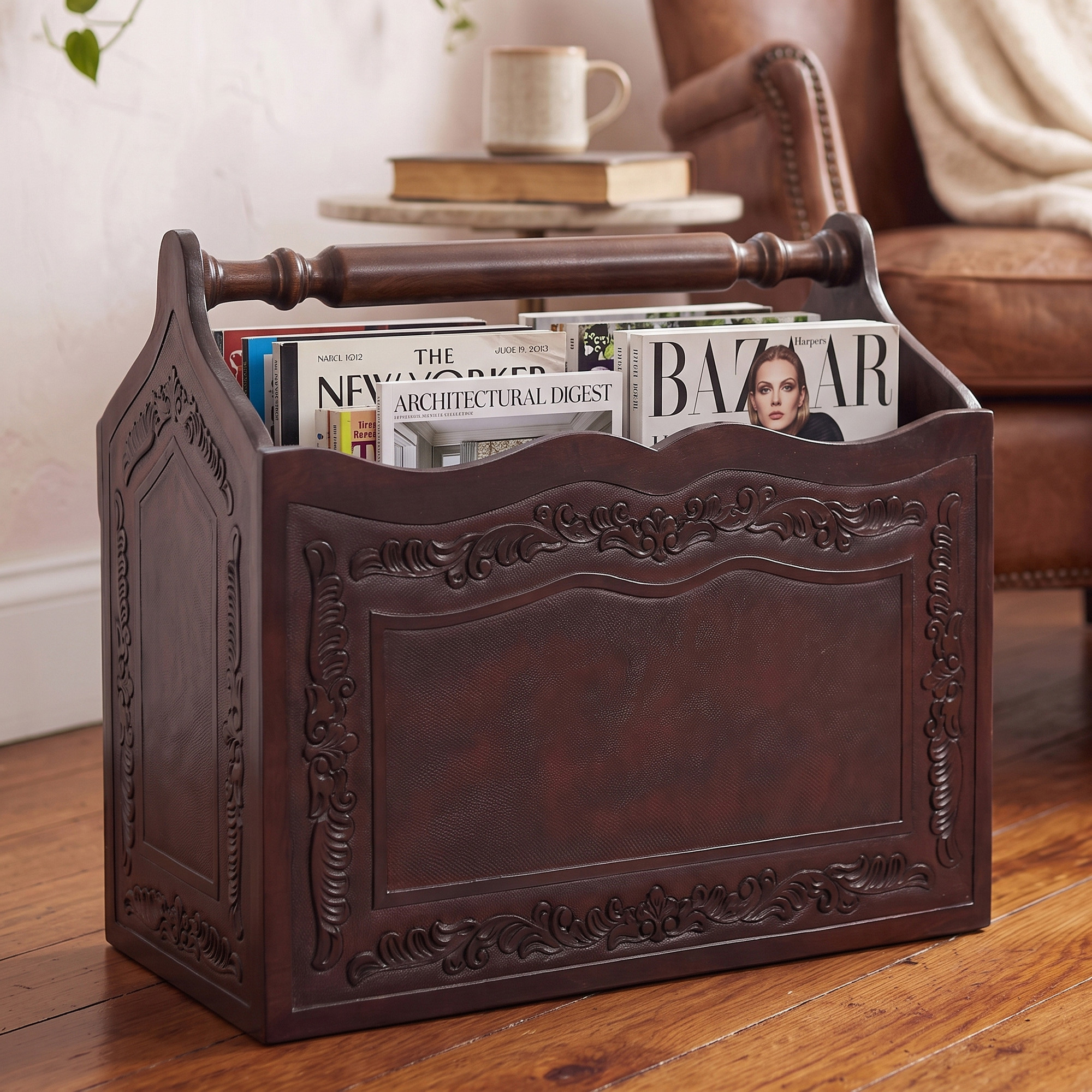 WHAT WE WANT SOLIDWOOD SHELF オプション品収納袋付 Hand Crafted Colonial Leather Wood Magazine Rack Furniture