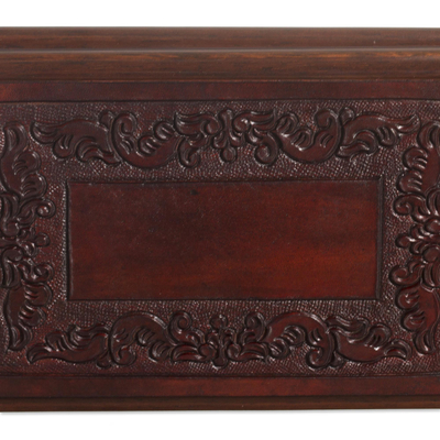 Mohena wood and leather jewelry box, 'Andean Details' - Handcrafted Colonial Wood and Leather Jewelry Box