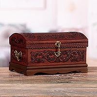 Mohena wood and leather jewelry box, 'Colonial Legacy' - Handcrafted, Wood, Colonial Style Jewelry Box