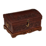 Mohena wood and leather jewelry box, 'Colonial Legacy' - Decorative Chest Colonial Leather Jewelry Box 