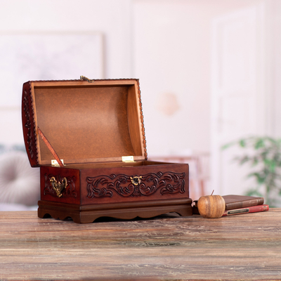 Schmuckschatulle aus Mohena-Holz und Leder - Dekorative Schmuckschatulle aus Leder im Kolonialstil 