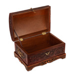 Mohena wood and leather jewelry box, 'Colonial Legacy' - Decorative Chest Colonial Leather Jewelry Box 