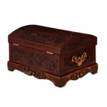Mohena wood and leather jewelry box, 'Colonial Legacy' - Decorative Chest Colonial Leather Jewelry Box 