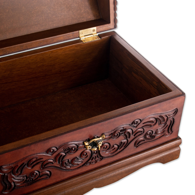 Mohena wood and leather jewelry box, 'Colonial Legacy' - Decorative Chest Colonial Leather Jewelry Box 
