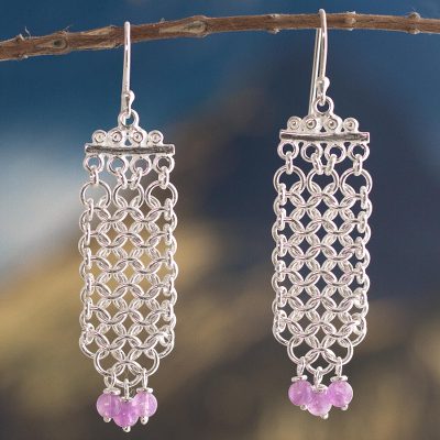 Amethyst waterfall earrings, 'Inca Damsel' - Amethyst waterfall earrings