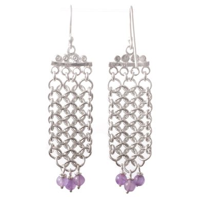 Amethyst waterfall earrings, 'Inca Damsel' - Amethyst waterfall earrings
