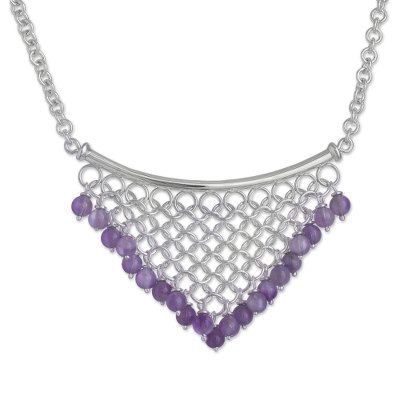 Amethyst waterfall necklace, 'Inca Damsel' - Amethyst and Silver Waterfall Necklace