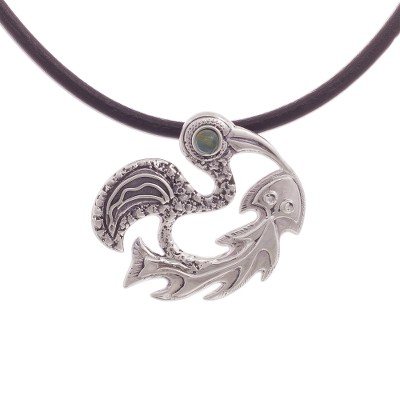 Opal pendant necklace, 'Inca Cormorant' - Andean Pre-Hispanic Bird Theme Opal Pendant Necklace