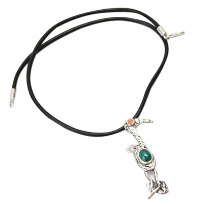 Leather and chrysocolla pendant necklace