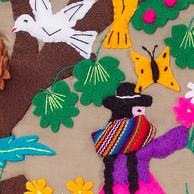 Kissenbezug mit Applikation - Handgefertigter Kissenbezug aus Baumwolle mit Folk-Art-Muster