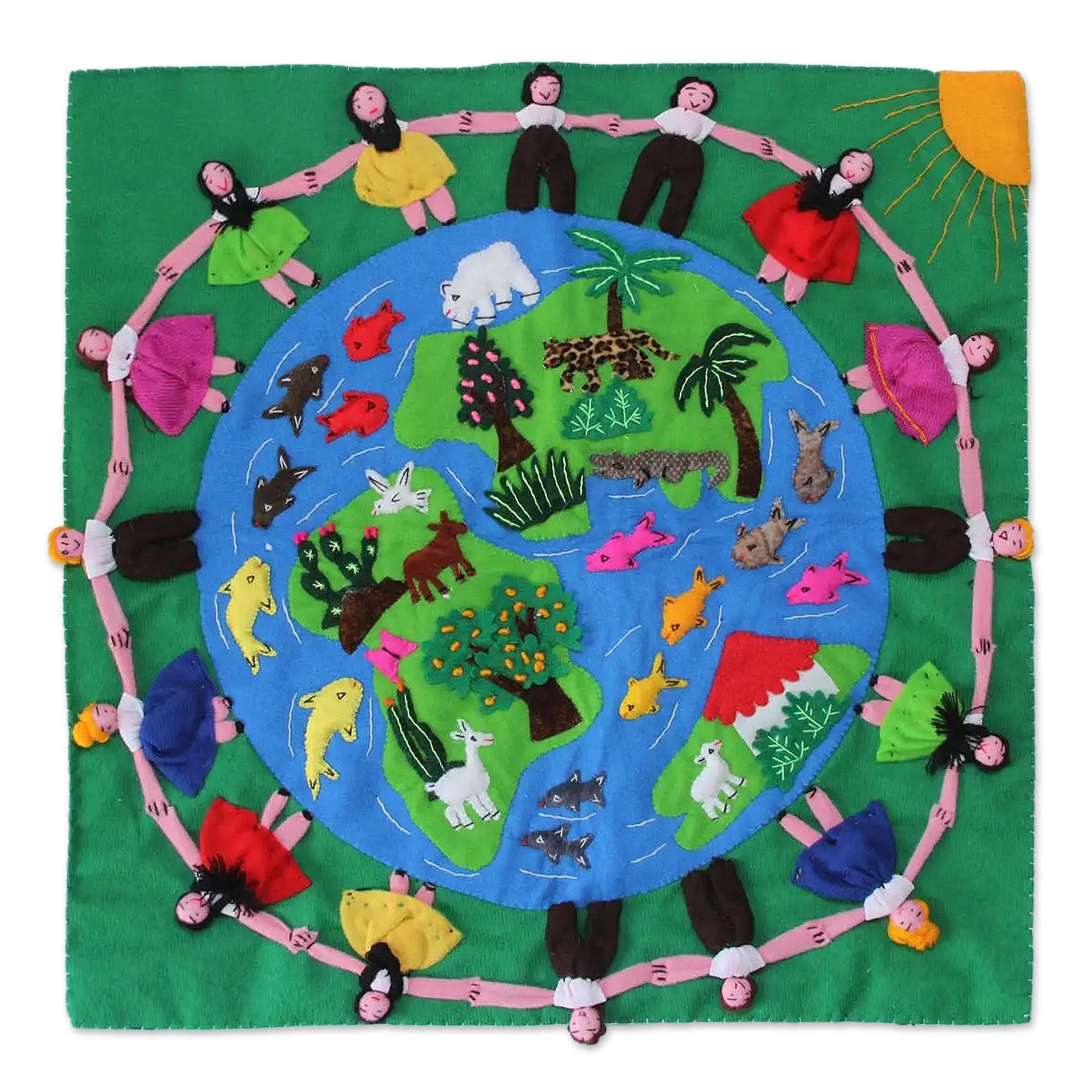 Cotton Folk Art Wall Hanging Our World NOVICA