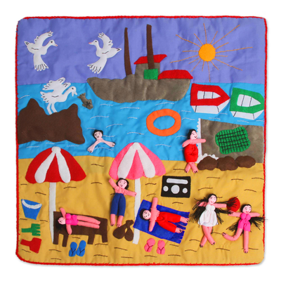 Applique cushion cover, 'Summer Fun' - Unique Folk Art Applique Cushion Cover