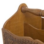 Mohena wood and leather magazine rack, 'Colonial Iquilla Flower' - Floral Leather Wood Hand Tooled Magazine Rack