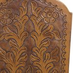 Mohena wood and leather magazine rack, 'Colonial Iquilla Flower' - Floral Leather Wood Hand Tooled Magazine Rack