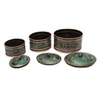 Bronze and copper boxes, 'Andean Life' (set of 3) - Set of 3 Artisan Crafted Copper and Bronze Decorative Boxes