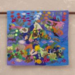 Applique wall hanging, 'Underwater World' - Handcrafted Peruvian Folk Art Wall Hanging