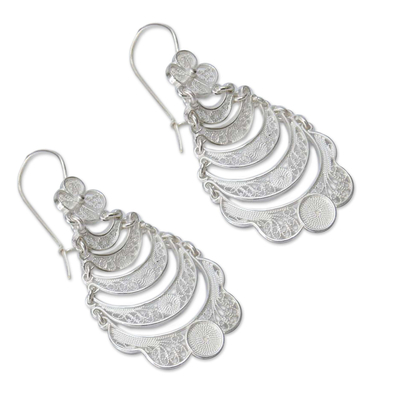 Sterling silver flower earrings, 'Catacos Rose' - Handcrafted Floral Sterling Silver Waterfall Earrings