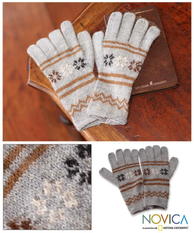 Alpaca blend gloves, 'Misty Clouds' - Alpaca blend gloves