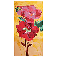 'una rosa' - pintura floral de medios mixtos de bellas artes de Perú
