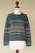 100% alpaca sweater, 'Andean Lakes' - Women's Alpaca Art Knit Pullover Sweater (image 2c) thumbail