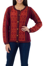 100% alpaca sweater, 'Andean Poinsettia' - 100% Alpaca Wool Knit Cardigan Sweater