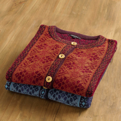 100% alpaca sweater, 'Andean Poinsettia' - 100% Alpaca Wool Knit Cardigan Sweater