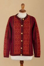 100% alpaca sweater, 'Andean Poinsettia' - 100% Alpaca Wool Knit Cardigan Sweater