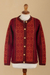 100% alpaca sweater, 'Andean Poinsettia' - 100% Alpaca Wool Knit Cardigan Sweater (image 2c) thumbail